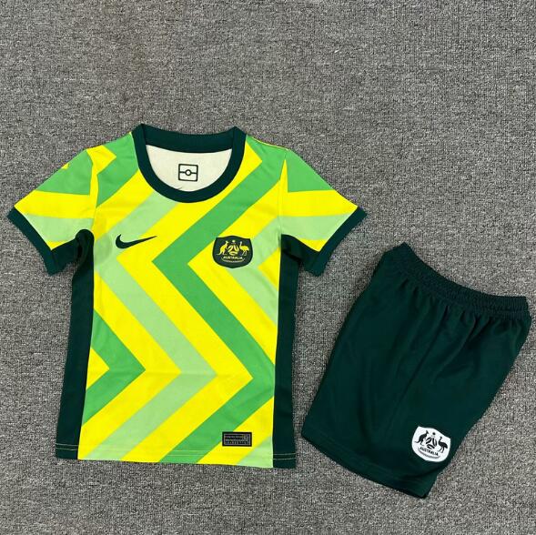 Australia 2025/26 Home Kids Soccer Kit Children Shirt And Shorts