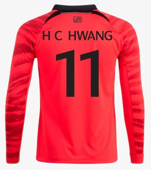 Korea 2022 World Cup Home 11 H C Hwang Long Sleeved Shirt Soccer Jersey