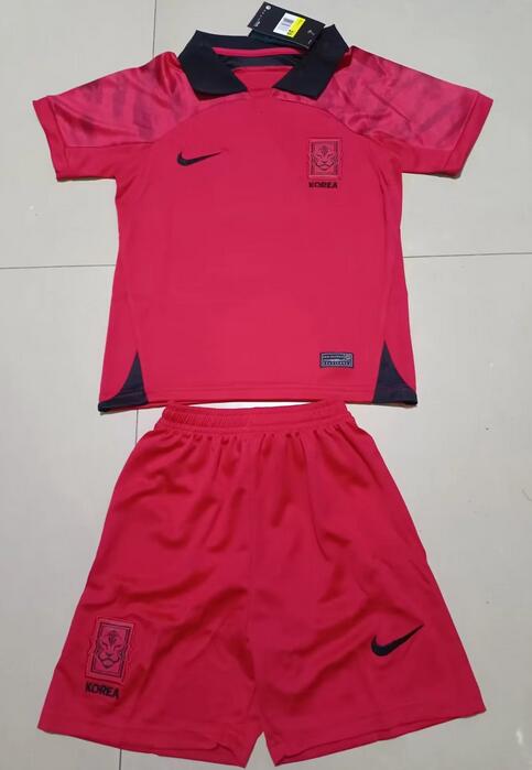South Korea 2022 World Cup Home Kids Soccer Kit Children Shirt And Shorts