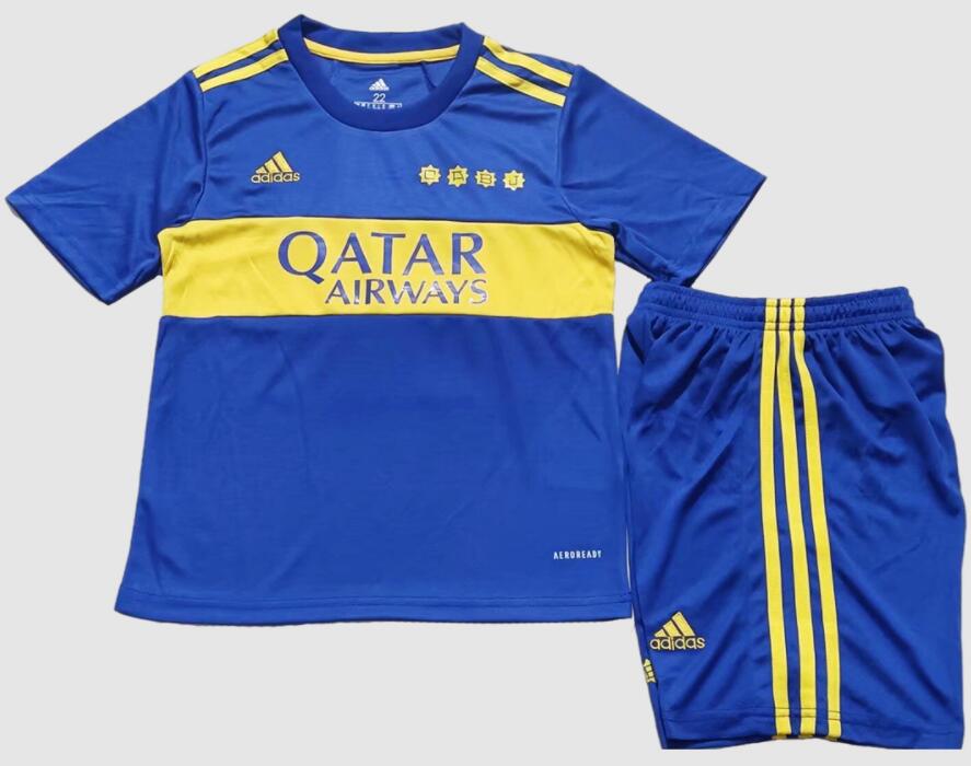 Boca Juniors 2021/22 Home Kids Soccer Jersey Kit Children Shirt + Shorts