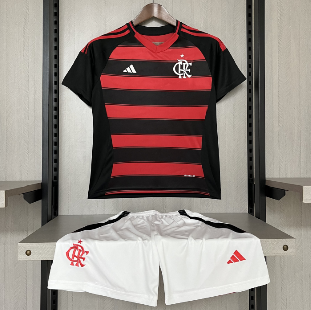 CR Flamengo 2025/26 Home Kids Soccer Kits Children Shirt And Shorts