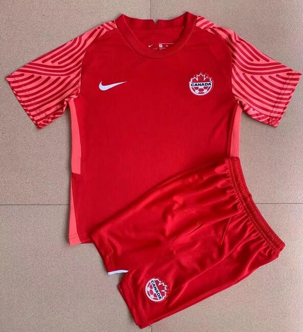 Canada 2022 World Cup Home Kids Soccer Jersey Kit Children Shirt + Shorts