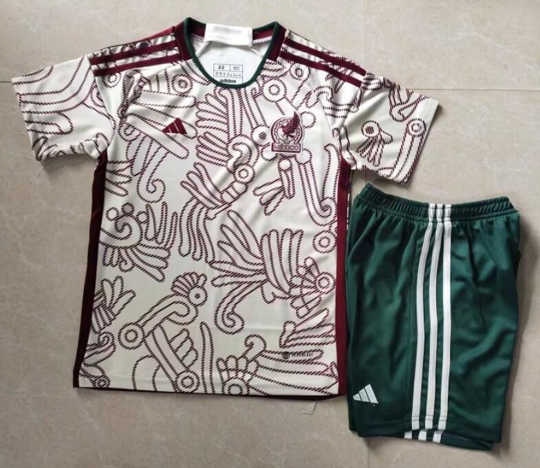 Mexico 2022 World Cup Away Kids Soccer Kit Children Shirt And Shorts