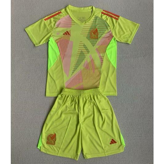 Mexico 2024/25 Goalkeeper Kids Green Soccer Kit Children Shirt And Shorts