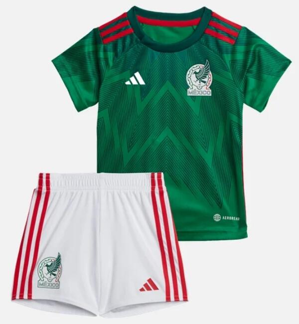 Mexico 2022 World Cup Home Kids Soccer Kit Children Shirt And Shorts