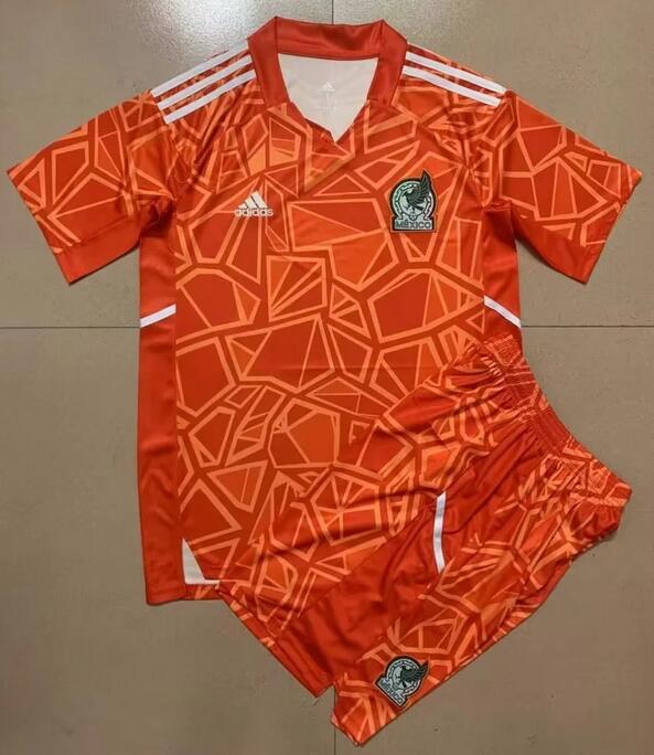 Mexico 2022 World Cup Goalkeeper Kids Soccer Kit Children Shirt And Shorts