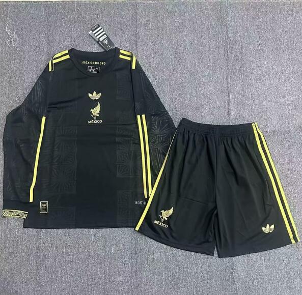 Mexico 2025 Gold Cup Kids Black Long Sleeve Soccer Kit Children Shirt + Shorts