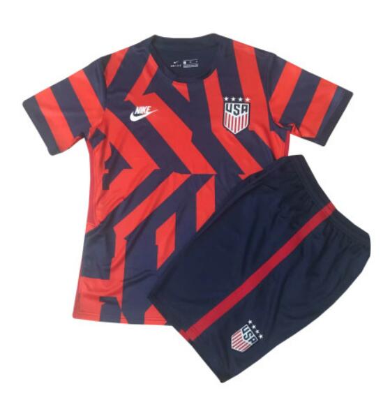 USA 2021 Away Kids Soccer Jersey Kit Children Shirt + Shorts