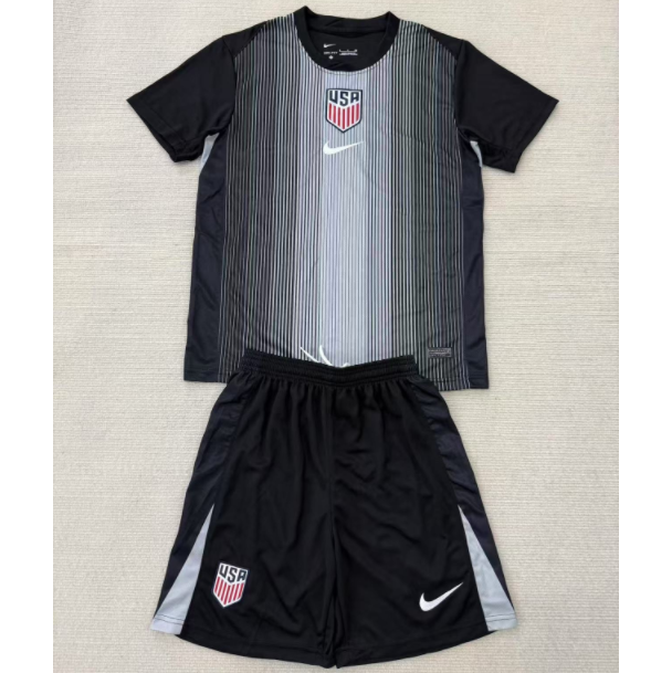 USA 2025/26 Goalkeeper Kids Black Soccer Team Kit Children Shirt + Shorts