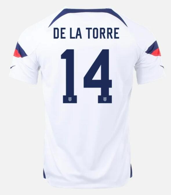 USA 2022 World Cup Home 14 LUCA DE LA TORRE Shirt Soccer Jersey
