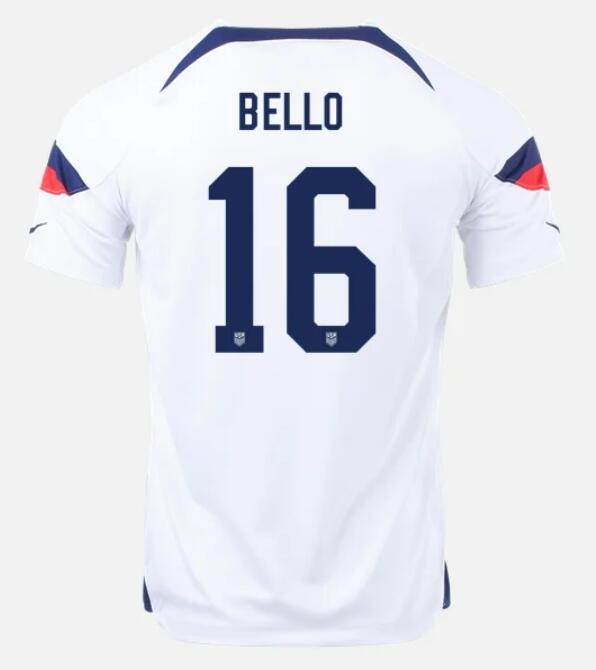 USA 2022 World Cup Home 16 GEORGE BELLO Shirt Soccer Jersey