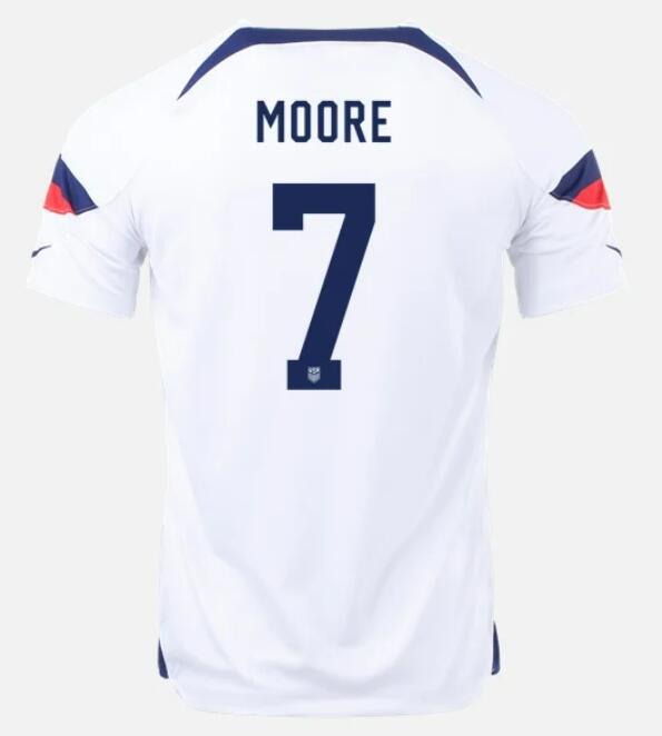 USA 2022 World Cup Home 7 SHAQ MOORE Shirt Soccer Jersey