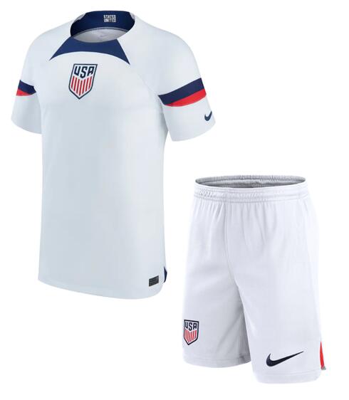 USA 2022 World Cup Home Kids Soccer Jersey Kit Children Shirt + Shorts