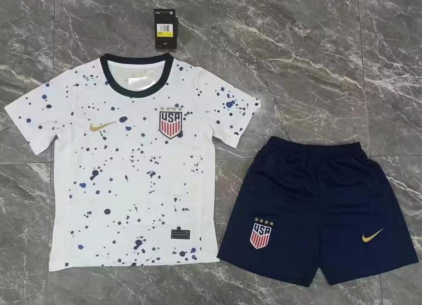 USA 2023/24 Home Kids Soccer Jersey Kit Children Shirt + Shorts