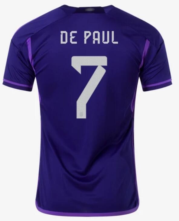 Argentina 2022 World Cup Away 7 De Paul Shirt Soccer Jersey