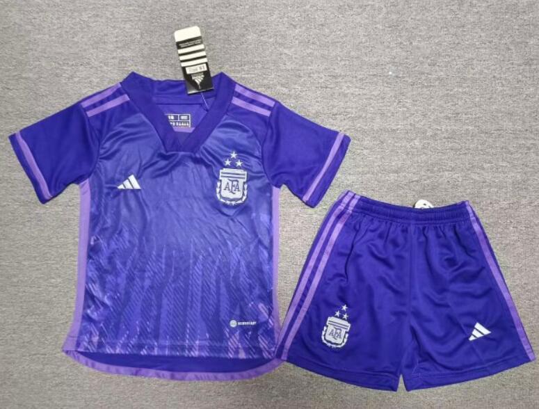 Argentina 2022 World Cup Kids Away 3 Stars Soccer Kit Children Shirt And Shorts Kids