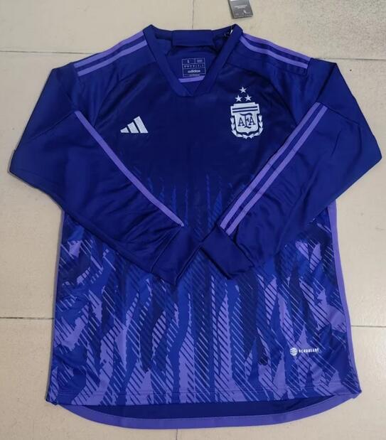 Argentina 2022 World Cup Away 3 Stars Long Sleeved Shirt Soccer Jersey