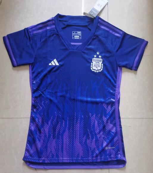 Argentina 2022 World Cup Away 3 Stars Women Shirt Soccer Jersey With Gold Patch