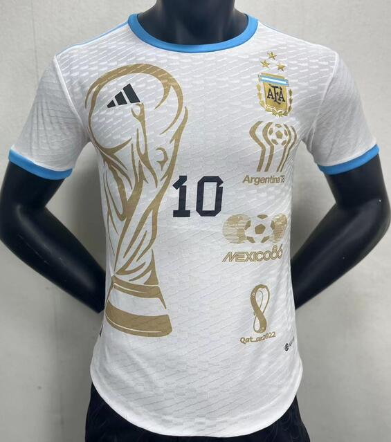 Argentina 2022 World Cup 10 Messi Champions Match Version Shirt Soccer Jersey