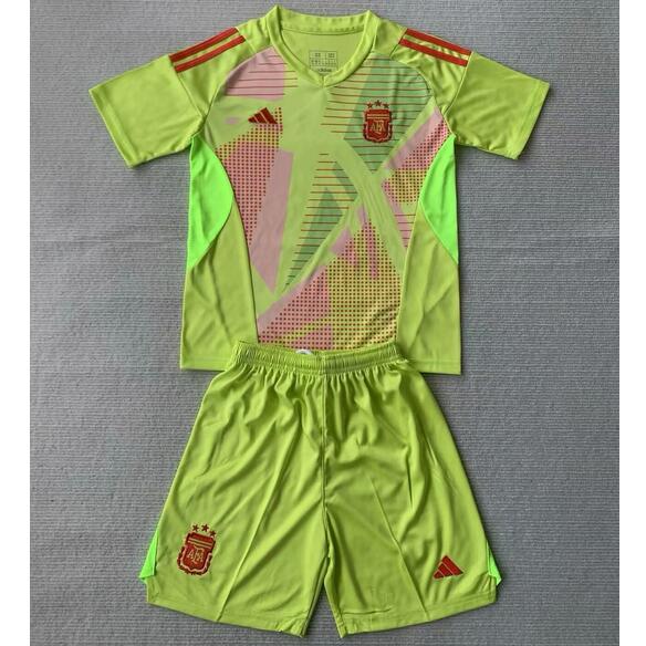Argentina 2024/25 Kids Goalkeeper Green Soccer Kit Children Shirt And Shorts Kids