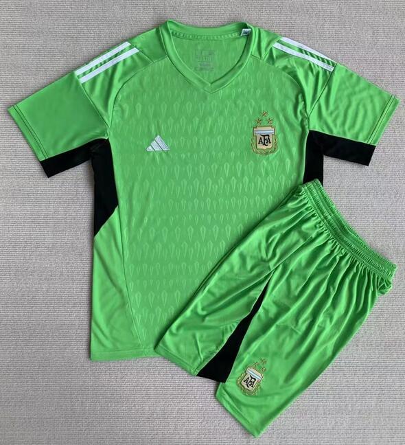 Argentina 2023/24 Kids Goalkeeper Green Soccer Kit Children Shirt And Shorts Kids