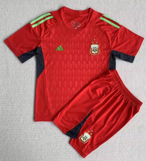 Argentina 2023/24 Kids Goalkeeper Red Soccer Kit Children Shirt And Shorts Kids