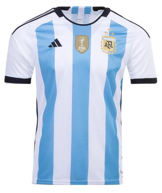 Argentina 2022 World Cup Home 3 Stars Shirt Soccer Jersey With Gold Patch