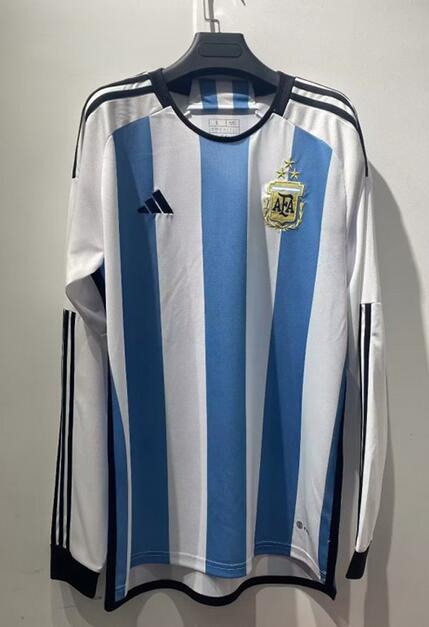 Argentina 2022 World Cup Home 3 Stars Long Sleeved Shirt Soccer Jersey