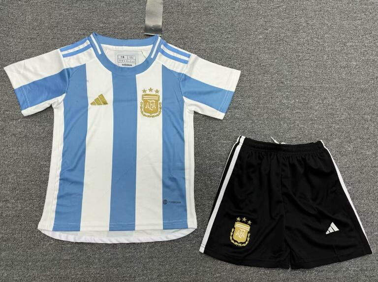 Argentina 2024/25 Kids Home Soccer Kit Children Shirt And Shorts Kids