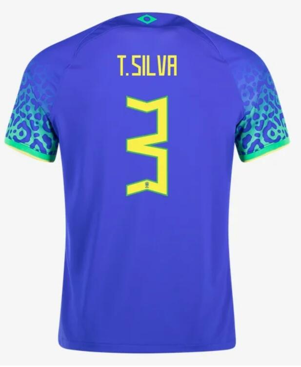 Brazil 2022 World Cup Away 3 T. Silva Shirt Soccer Jersey