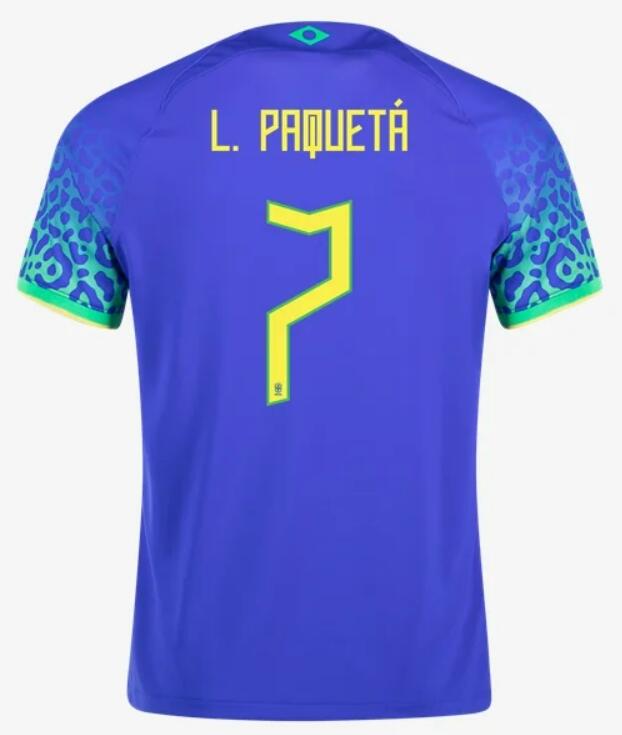 Brazil 2022 World Cup Away 7 Paqueta Shirt Soccer Jersey