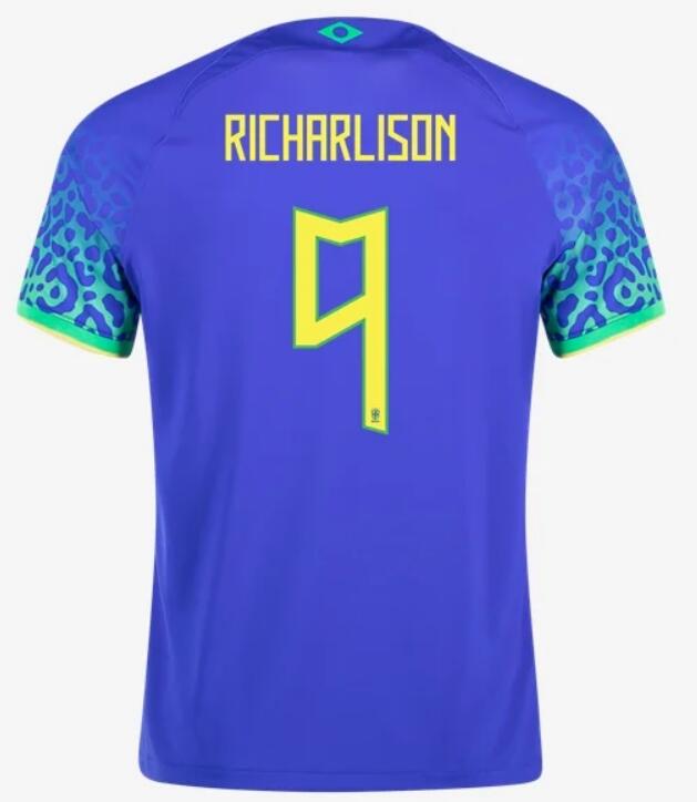Brazil 2022 World Cup Away 9 Richarlison Shirt Soccer Jersey