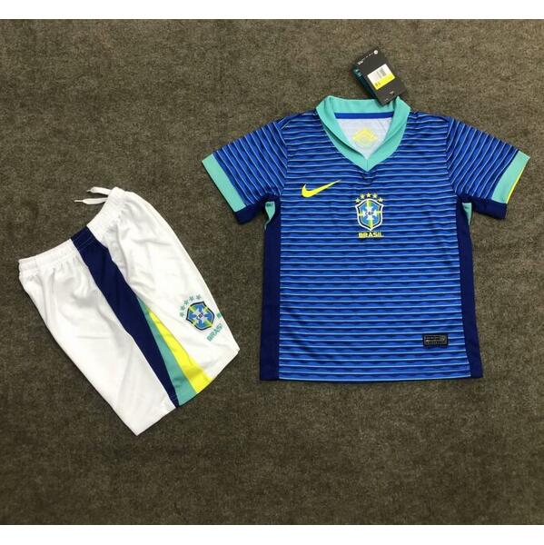 Brazil 2024/25 Away Kids Soccer Team Kit Children Shirt And Shorts