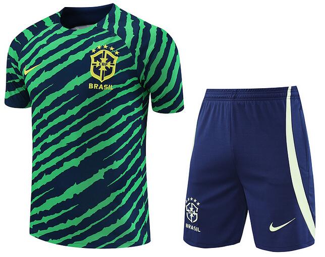 Brazil 2022 World Cup Green Navy Training Suit (Shirt+Shorts)