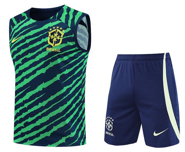 Brazil 2022 World Cup Green Navy Vest Training Suit (Shirt+Shorts)