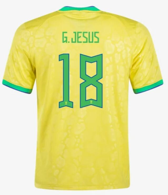Brazil 2022 World Cup Home 18 G. Jesus Shirt Soccer Jersey