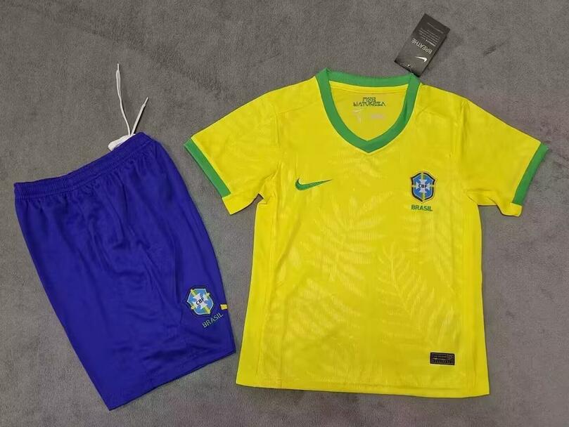 Brazil 2023/24 Home Kids Soccer Team Kit Children Shirt And Shorts