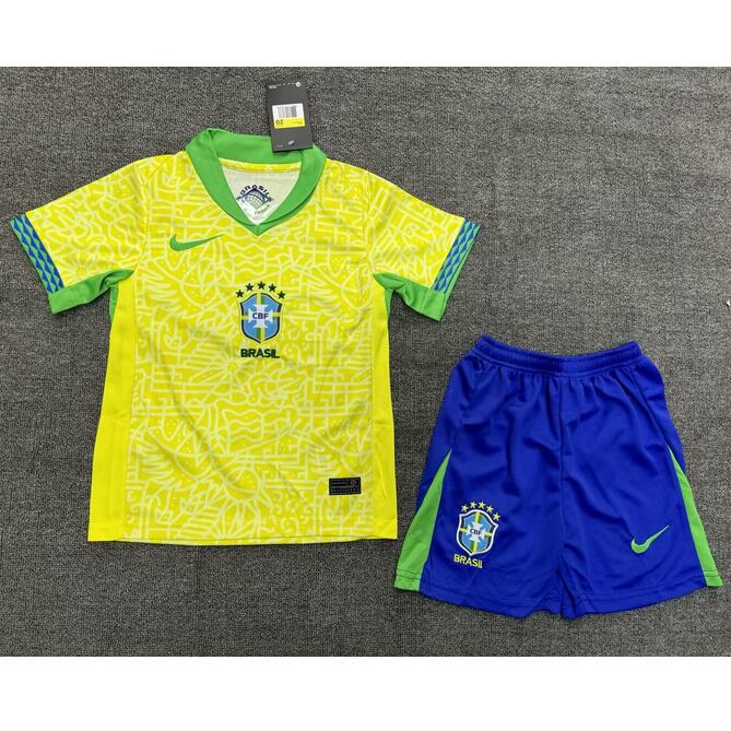Brazil 2024/25 Home Kids Soccer Team Kit Children Shirt And Shorts