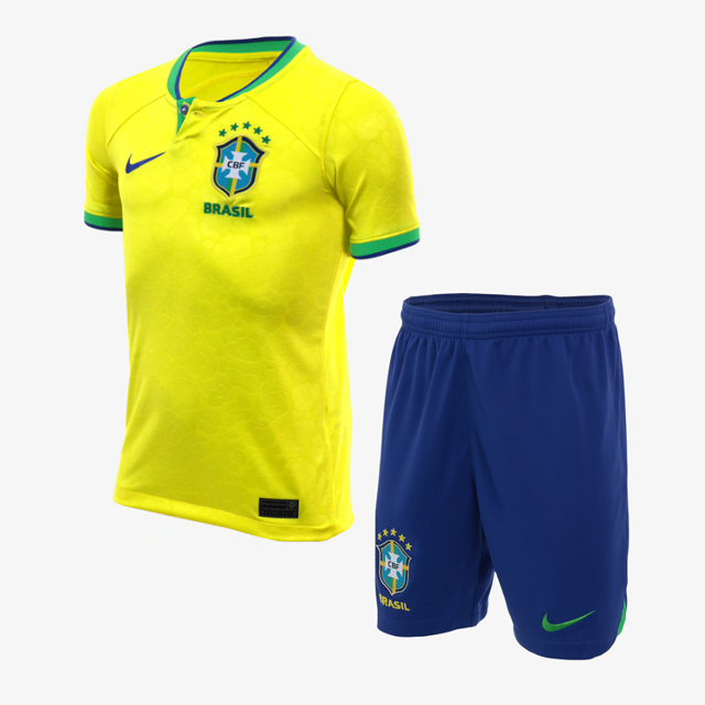 Brazil 2022 World Cup Home Kids Soccer Kit Children Shirt And Shorts Kids