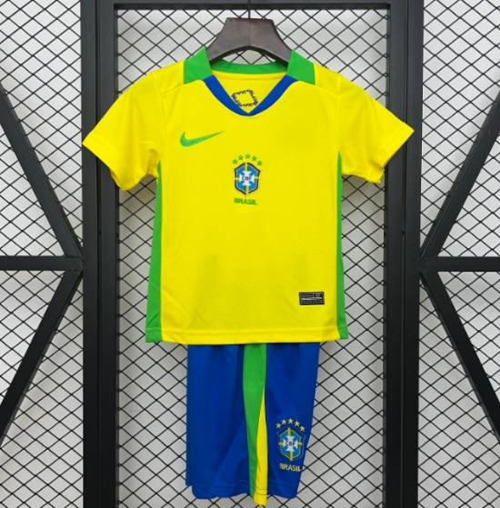 Brazil 2025/26 Home Kids Soccer Team Kit Children Shirt + Shorts