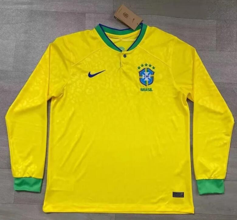 Brazil 2022 World Cup Home Long Sleeved Shirt Soccer Jersey