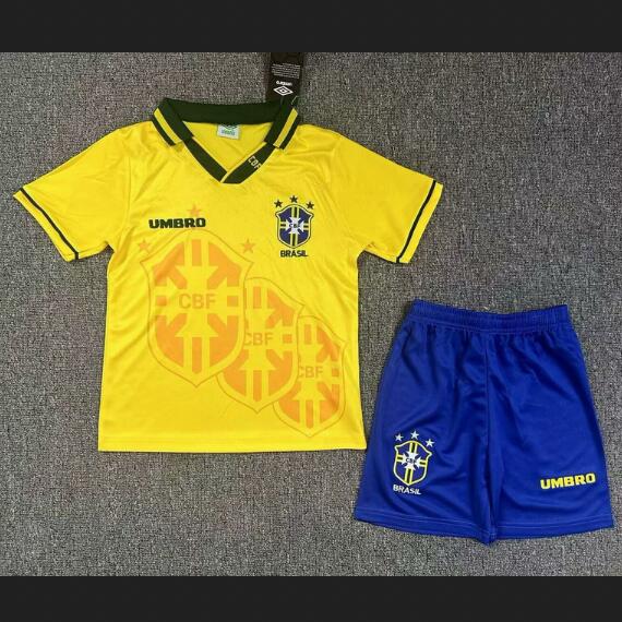 Brazil 1994 Home Retro Kids Soccer Kit Children Shirt + Shorts