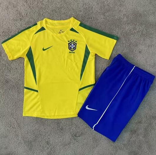 Brazil 2002 Home Retro Kids Soccer Kit Children Shirt + Shorts