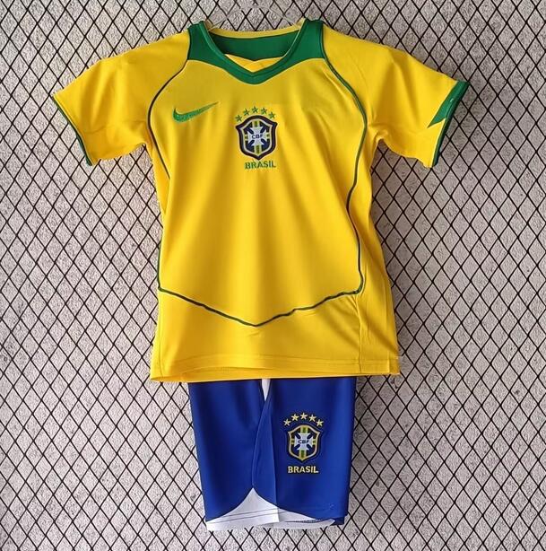 Brazil 2004 Home Retro Kids Soccer Kit Children Shirt + Shorts