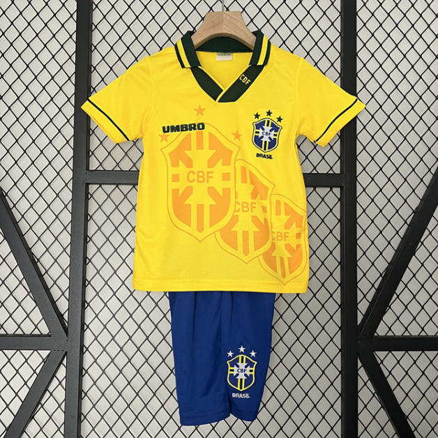 Brazil 1994 Home Retro Kids Soccer Kit Children Shirt + Shorts