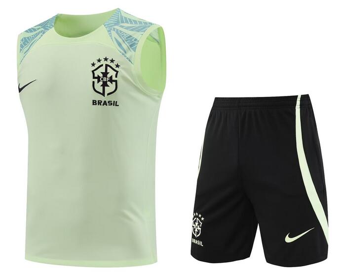 Brazil 2022 World Cup Light Green Vest Training Suit (Shirt+Shorts)