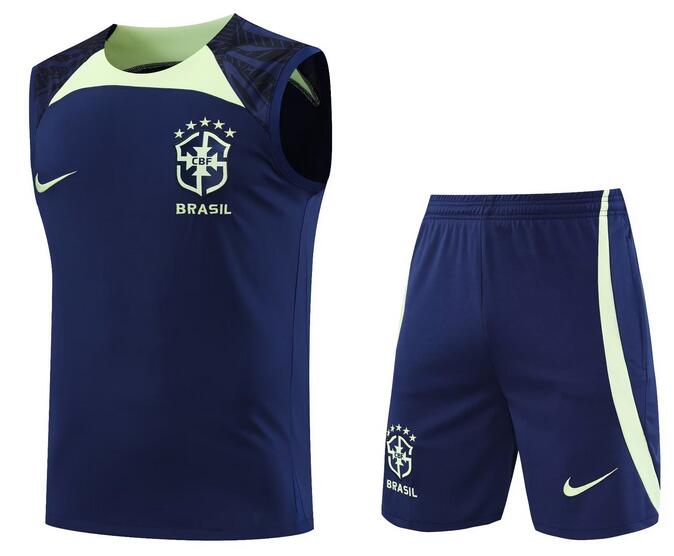 Brazil 2022 World Cup Navy Vest Training Suit (Shirt+Shorts)
