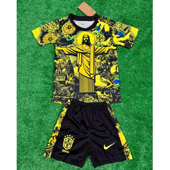 Brazil 2024/25 Special Kids Yellow Soccer Team Kit Children Shirt And Shorts