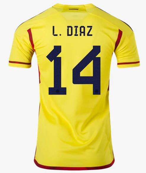 Colombia 2022 World Cup Home 14 L. Diaz Shirt Soccer Jersey