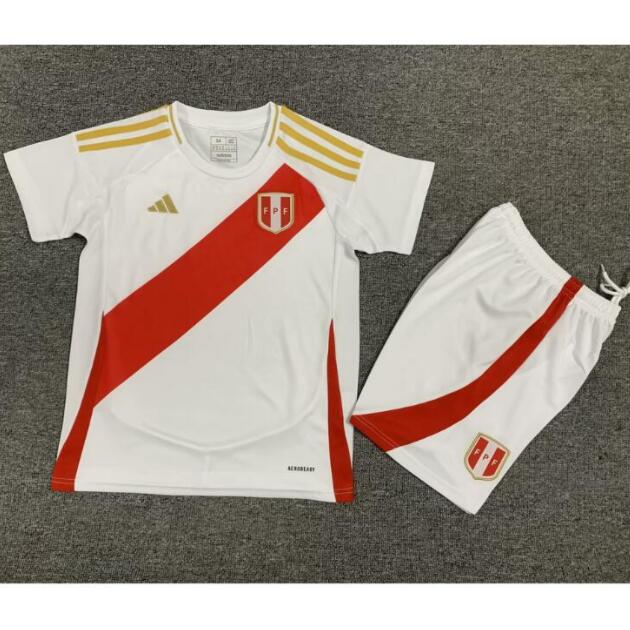 Peru 2024/25 Home Kids Soccer Team Kit Children Shirt And Shorts